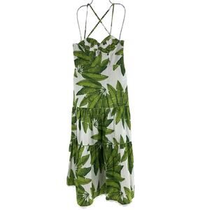 FARM Rio White Maxi Dress with Green Palm Print